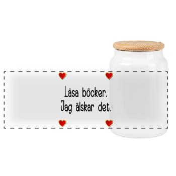Reading books- I love it - Panoramic Cookie Jar with Wooden Lid - white - Front
