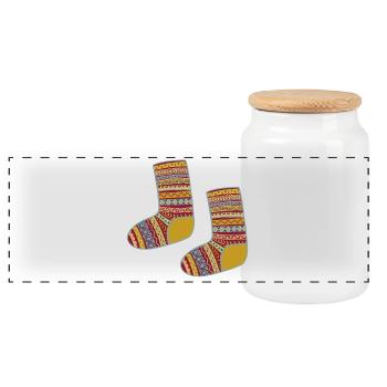 Colorful Fair Isle Patterned Socks - Panoramic Cookie Jar with Wooden Lid - white - Front