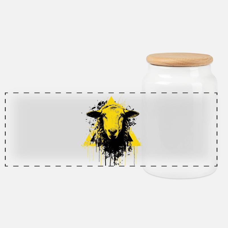 Mouton frais - Boîte à biscuits avec couvercle en bois - blanc