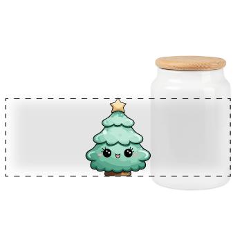 Arbre de Noël de dessin animé mignon avec étoile - Boîte à biscuits avec couvercle en bois - blanc - Devant