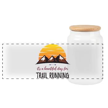 It's a Beautiful Day for Trail Running - Panoramic Cookie Jar with Wooden Lid - white - Front