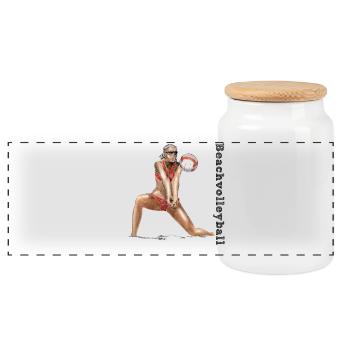 Volleyball Diva Red - Panoramic Cookie Jar with Wooden Lid - white - Front