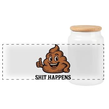 Shit Happens Lustiger Kackhaufen Fun Shirt - Panorama Keksdose mit Holzdeckel - Weiß - Vorne