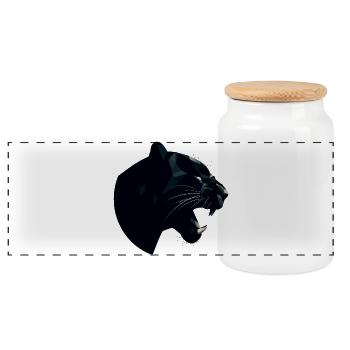 schwarzer panther - Panoramic Cookie Jar with Wooden Lid - white - Front