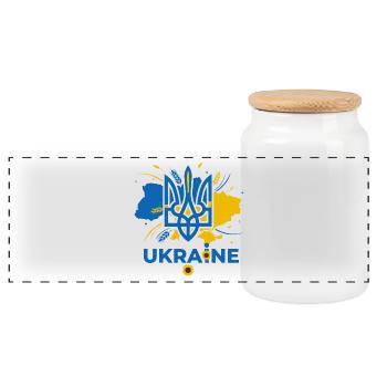 Blauer Dreizack Ukraine Emblem - Panorama Keksdose mit Holzdeckel - Weiß - Vorne