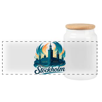Stockholm most beautiful capital Sweden Gift - Panoramic Cookie Jar with Wooden Lid - white - Front