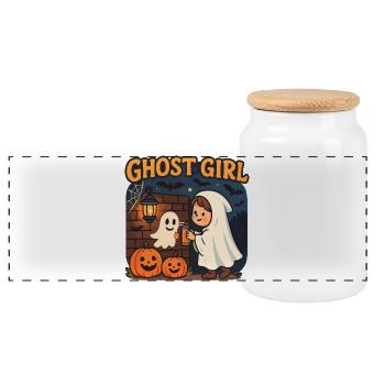 Fille fantôme Halloween - Boîte à biscuits avec couvercle en bois - blanc - Devant