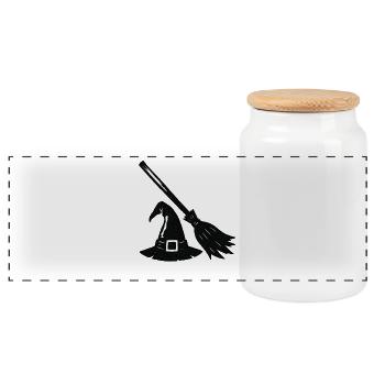 Hexenhut und Besen Silhouette - Panorama Keksdose mit Holzdeckel - Weiß - Vorne