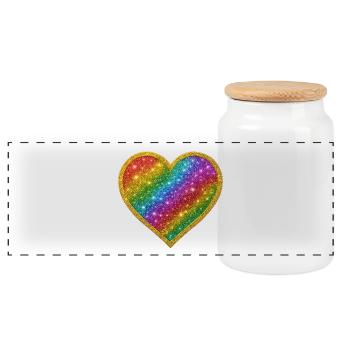 Rainbow heart with gold rim - Panoramic Cookie Jar with Wooden Lid - white - Front