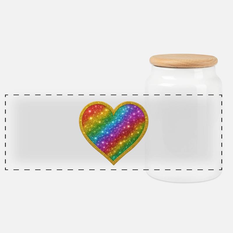 Regenbogenherz mit Goldrand - Panorama Keksdose mit Holzdeckel - Weiß