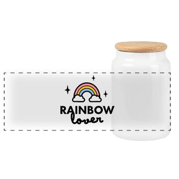 Rainbow Lover logo - Panoramic Cookie Jar with Wooden Lid - white - Front