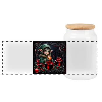 Lutin de Noël en scène festive - Boîte à biscuits avec couvercle en bois - blanc - Devant