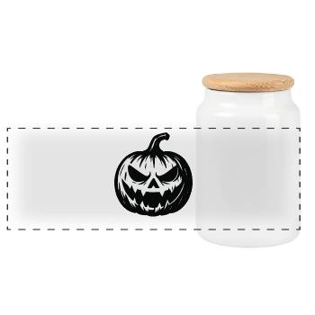 Dunkler Halloween Kürbis-Sketch - Panorama Keksdose mit Holzdeckel - Weiß - Vorne