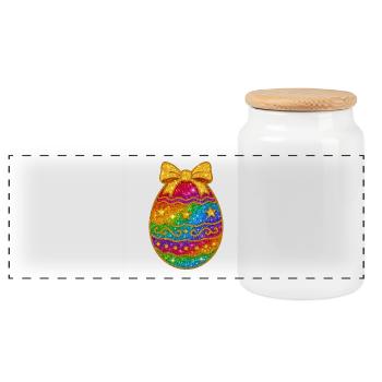 Regenbogen Glitzer-Ei mit Schleife - Panorama Keksdose mit Holzdeckel - Weiß - Vorne
