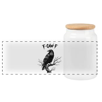 Corbeau sur sa branche onomatopée « F-Croa-F » - Boîte à biscuits avec couvercle en bois - blanc - Devant