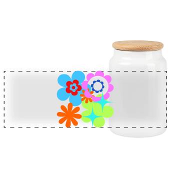 Kunterbunte Blüten und Sterne Psychedelische Flora - Panorama Keksdose mit Holzdeckel - Weiß - Vorne