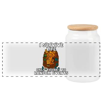 Surviving Life by Random Events - Panoramic Cookie Jar with Wooden Lid - white - Front