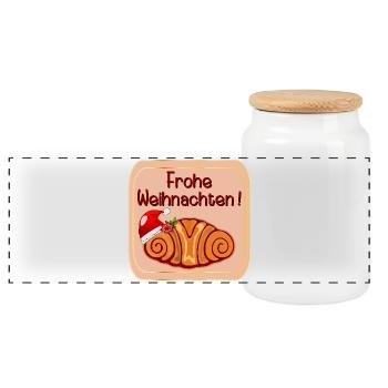 Frohe Weihnachten Hamburg Franzbrötchen - Panorama Keksdose mit Holzdeckel - Weiß - Vorne