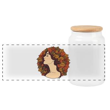 Autumn woman with leaves in her hair – Art Nouveau Desi - Panoramic Cookie Jar with Wooden Lid - white - Front