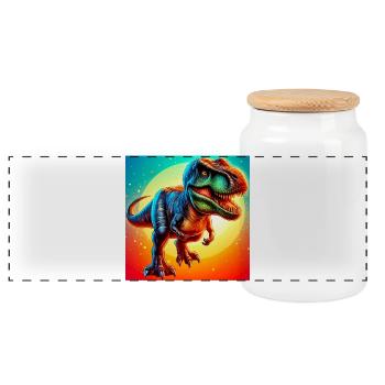 dinosaure - Boîte à biscuits avec couvercle en bois - blanc - Devant