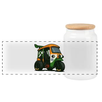 India Tuk-Tuk – Street Race Edition - Panoramic Cookie Jar with Wooden Lid - white - Front