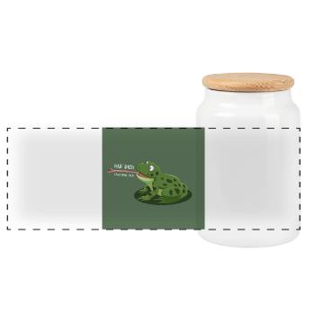 Hab dich - ganz doll lieb – Frosch Cartoon - Panorama Keksdose mit Holzdeckel - Weiß - Vorne