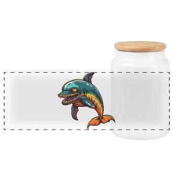 Dolphin Zombie - Panoramic Cookie Jar with Wooden Lid - white - Front