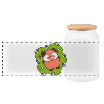 Glücklicher Panda auf Daisy Meadow - Panorama Keksdose mit Holzdeckel - Weiß - Vorne