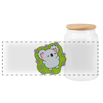 Koala fleuri rêveur - Boîte à biscuits avec couvercle en bois - blanc - Devant