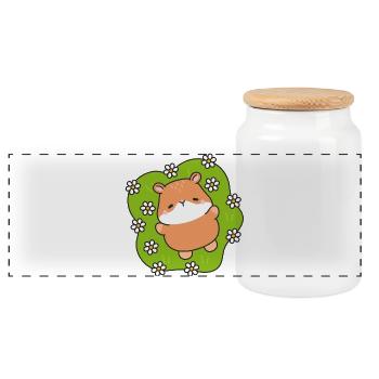 Daisy Field Hamster - Panoramic Cookie Jar with Wooden Lid - white - Front