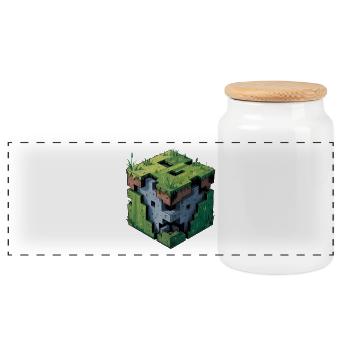 Dirt Block – Cooles Low-Poly-Logo - Panorama Keksdose mit Holzdeckel - Weiß - Vorne