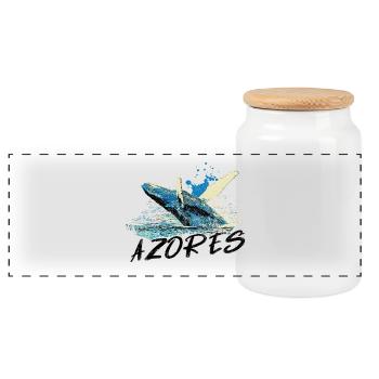 Blue Abstract Wave with Humpback Whale - Panoramic Cookie Jar with Wooden Lid - white - Front