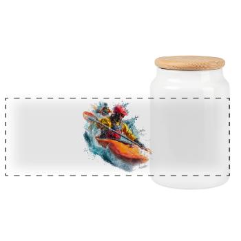 Whitewater Kayak Action Splash - Panoramic Cookie Jar with Wooden Lid - white - Front