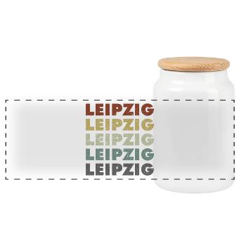 Leipzig - Deutschland - Lettering - Germany - Panorama Keksdose mit Holzdeckel - Weiß - Vorne