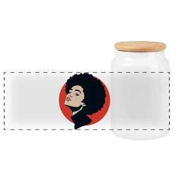 Afro African Queen Soul Sister Disco Jazz Portrait - Panoramic Cookie Jar with Wooden Lid - white - Front