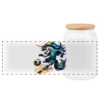 Unicorn Footballer 57 Rainbow Kicker Magic - Panoramic Cookie Jar with Wooden Lid - white - Front