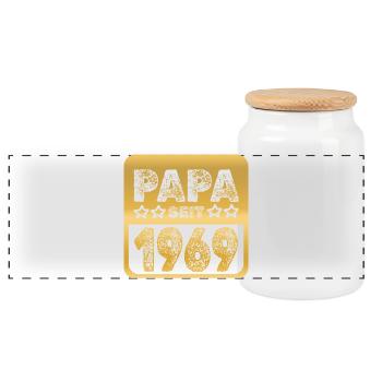 Papa 1969 - Panoramic Cookie Jar with Wooden Lid - white - Front