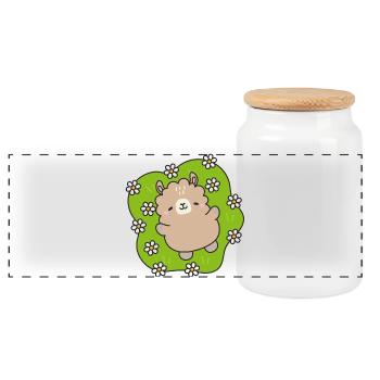 Ourson Joyeux au Jardin Fleuri - Boîte à biscuits avec couvercle en bois - blanc - Devant