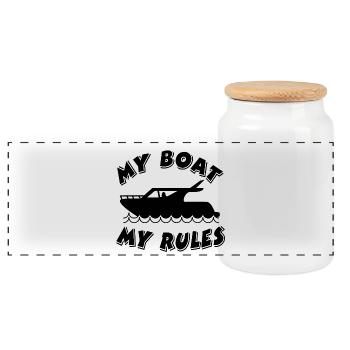 Boat - Panoramic Cookie Jar with Wooden Lid - white - Front