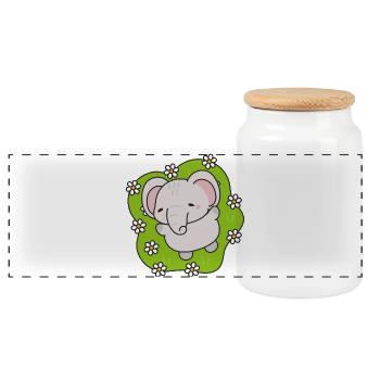 Éléphant Mignon aux Fleurs - Boîte à biscuits avec couvercle en bois - blanc - Devant