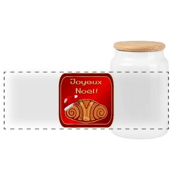 Merry Christmas Croissants - Panoramic Cookie Jar with Wooden Lid - white - Front