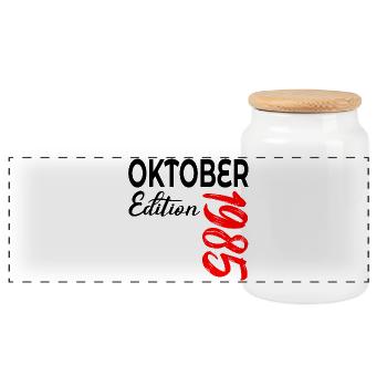 41. GEBURTSTAG 1985 OKTOBER - Panorama Keksdose mit Holzdeckel - Weiß - Vorne