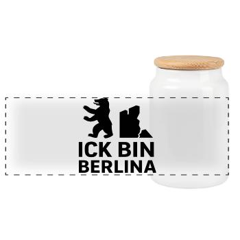 Ick bin Berlina | Berliner Bär & Mauer Spruch - Panorama Keksdose mit Holzdeckel - Weiß - Vorne