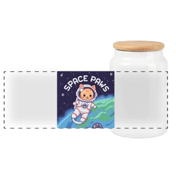 Space Paws – Pixel Cat Astronaut  - Panorama Keksdose mit Holzdeckel - Weiß - Vorne