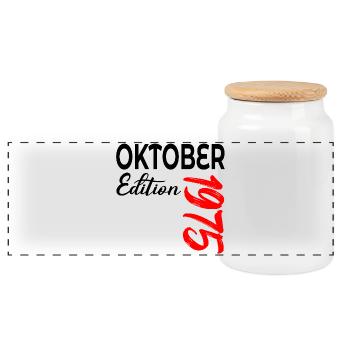 51. GEBURTSTAG 1975 OKTOBER - Panorama Keksdose mit Holzdeckel - Weiß - Vorne