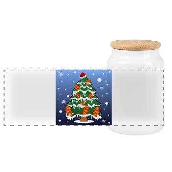 WINTER CHRISTMAS TREE HAMBURG FRANZBRÖTCHEN - Panoramic Cookie Jar with Wooden Lid - white - Front