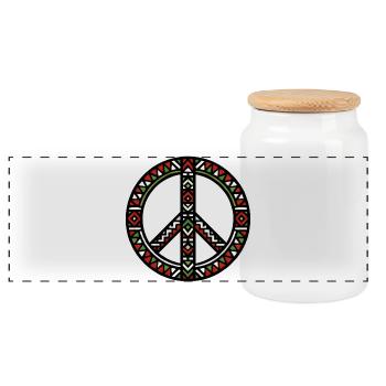 Peace in Palestine Geometric Tribal Green Red - Panoramic Cookie Jar with Wooden Lid - white - Front