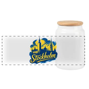 Stockholm Jaune Bleu Capitale Suède Cadeau - Boîte à biscuits avec couvercle en bois - blanc - Devant