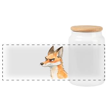 Grim Fox Watercolor – Cute Animal Design - Panoramic Cookie Jar with Wooden Lid - white - Front