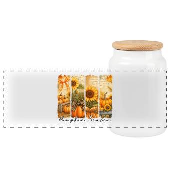 Kürbis Saison Herbst Motiv - Panorama Keksdose mit Holzdeckel - Weiß - Vorne